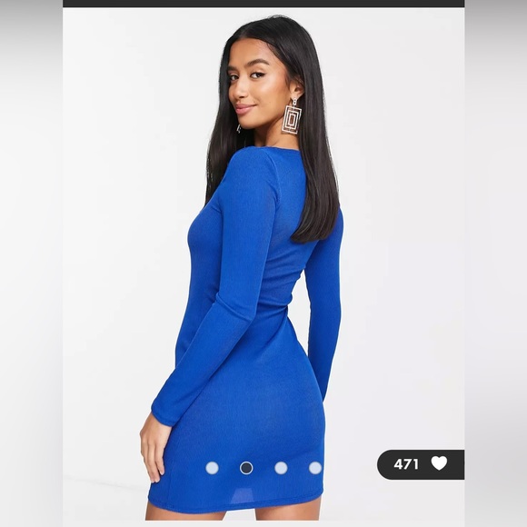 Flounce London Petite scoop neck ribbed mini dress in cobalt - Picture 4 of 4